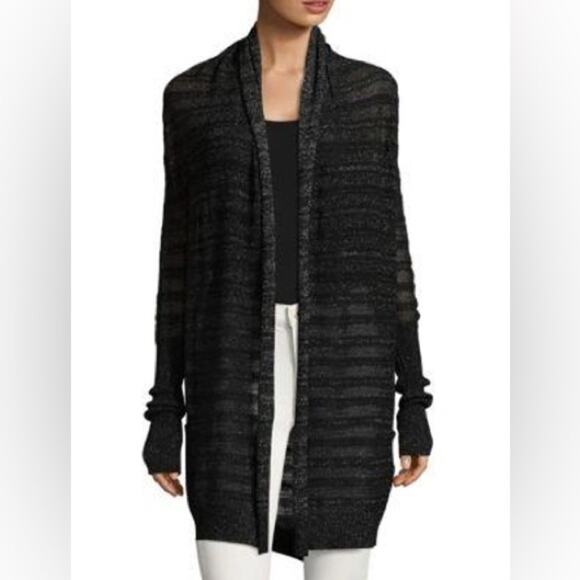 Zadig & Voltaire Metallic Black Longline Cardigan Sweater Thin Knit Large $298
